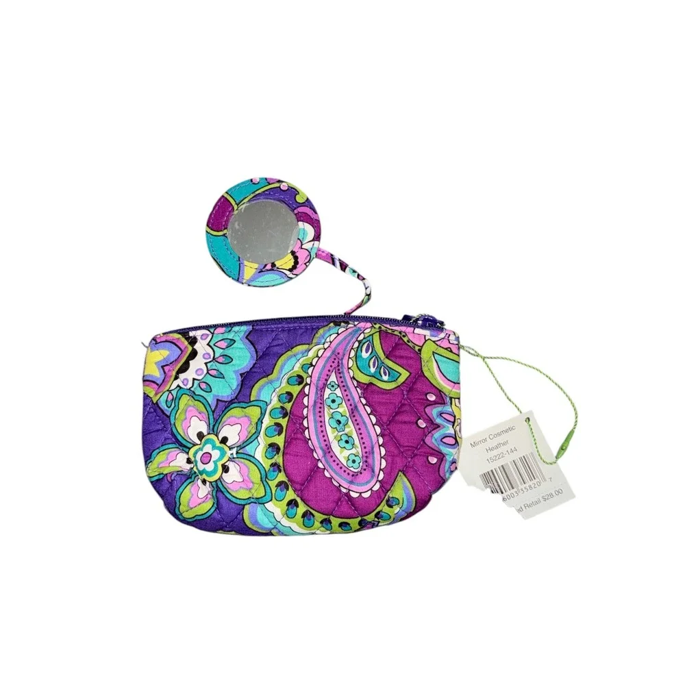 Vera Bradley Mirror Cosmetic Heather Paisley Quilted Purple Teal Makeup Bag NWT